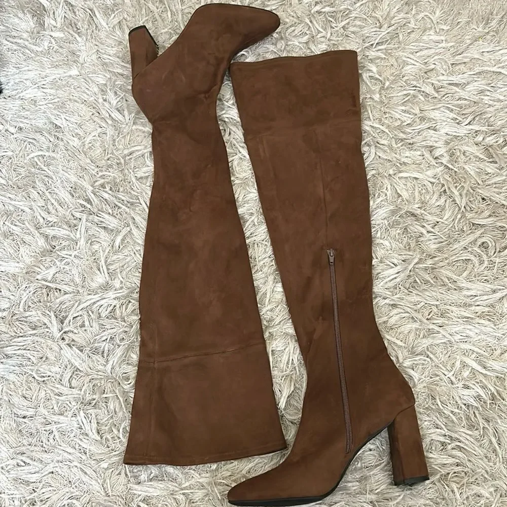 NWOB Jeffrey Campbell Parisah-2 Over The Knee Heeled Boots Brown Suede Sz 9